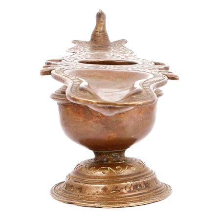 Brass Leaf Shaped Sacred Lamp with Oil Reservoir