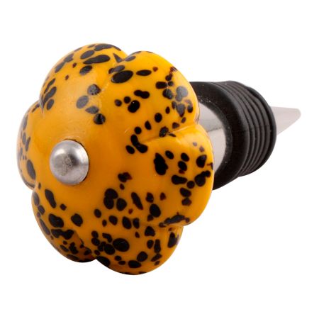 Mustard And Black Melon Glass Wine Stopper