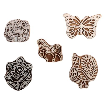 Set of 5 Piece New Mix Wooden Printing Block