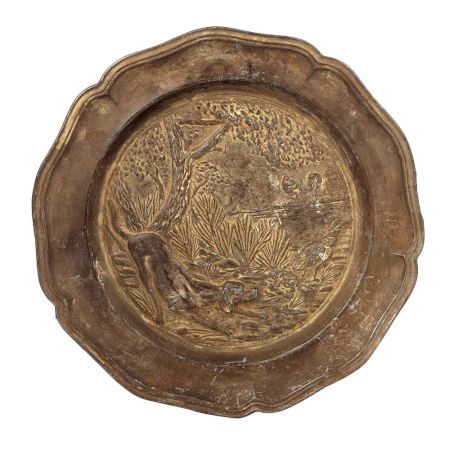 Vintage Brown Hound Dog Display Tray Dish 22Cm in Aluminium