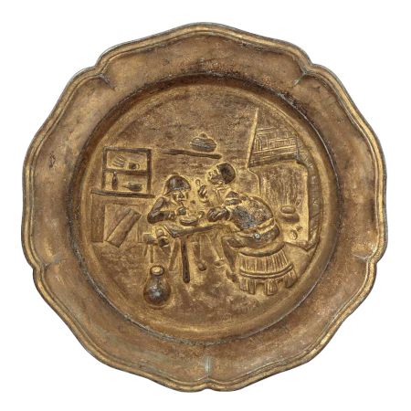 Vintage Brown Aluminium Plate 22 Cm with Bar Scene Design