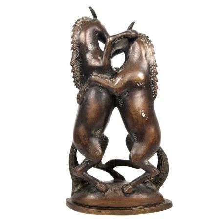 Two Horses Fighting Bronze Statue