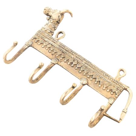 Dhokra Brass Cow Shaped Key 4 Wall Hooks