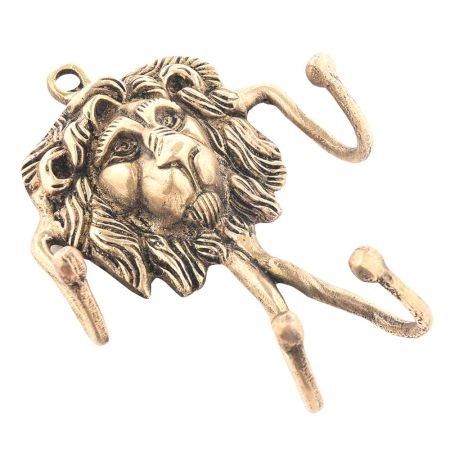 Brass Made 4 Key Hooks of Lion Face