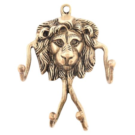 Brass Made 4 Key Hooks of Lion Face