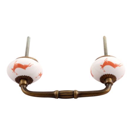 Peach Running Rein Deer Pattern Ceramic Bridge Handle