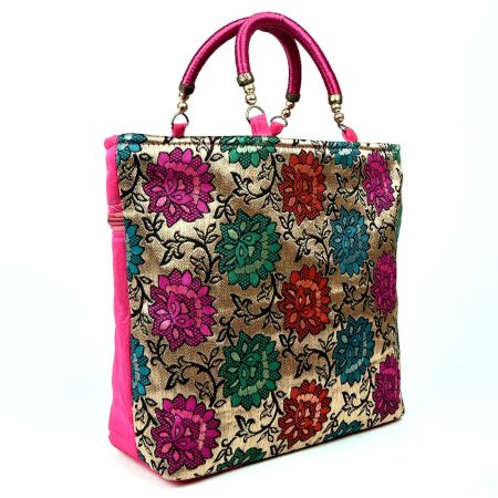 Floral Brocade Party Bag Pink Handbag 
