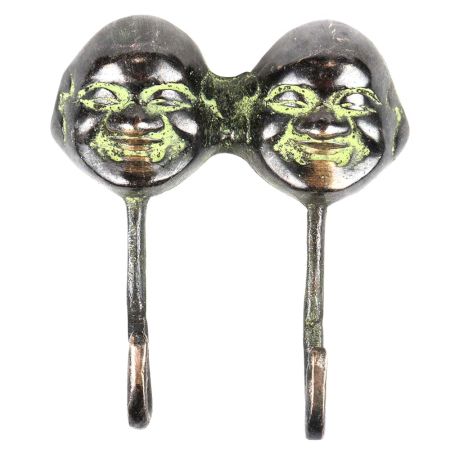 Brass Laughing Buddha Dual Hooks with Patina