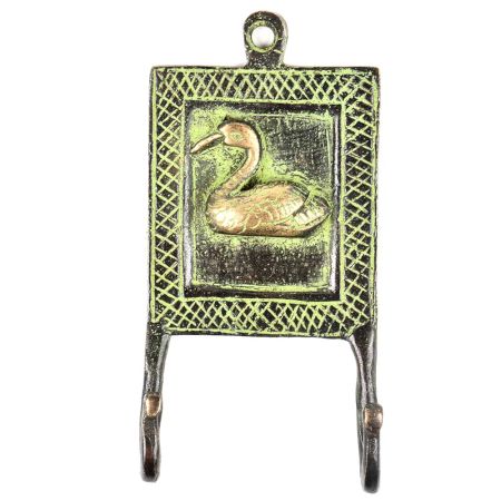 Framed Duck Bird Solid Brass Dual Wall Hooks