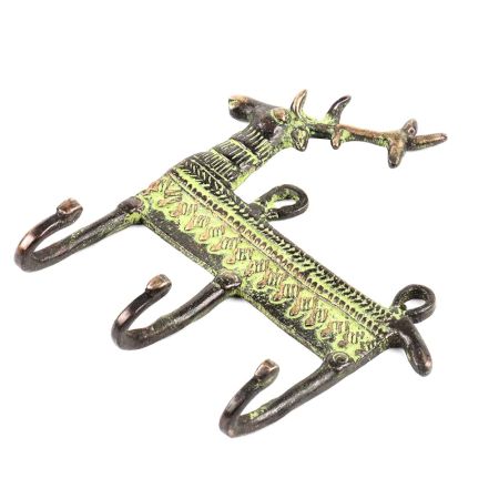 Brass Deer Three Hooks and Hanger