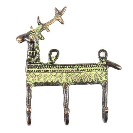 Brass Deer Three Hooks and Hanger