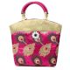 Pink Hand Bag - Peacock Feather with Zari