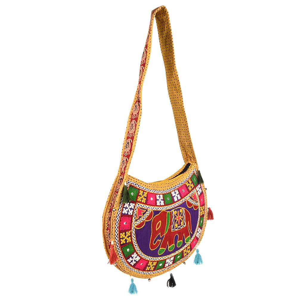 Round Elephant Hand Embroidered Sling Bag
