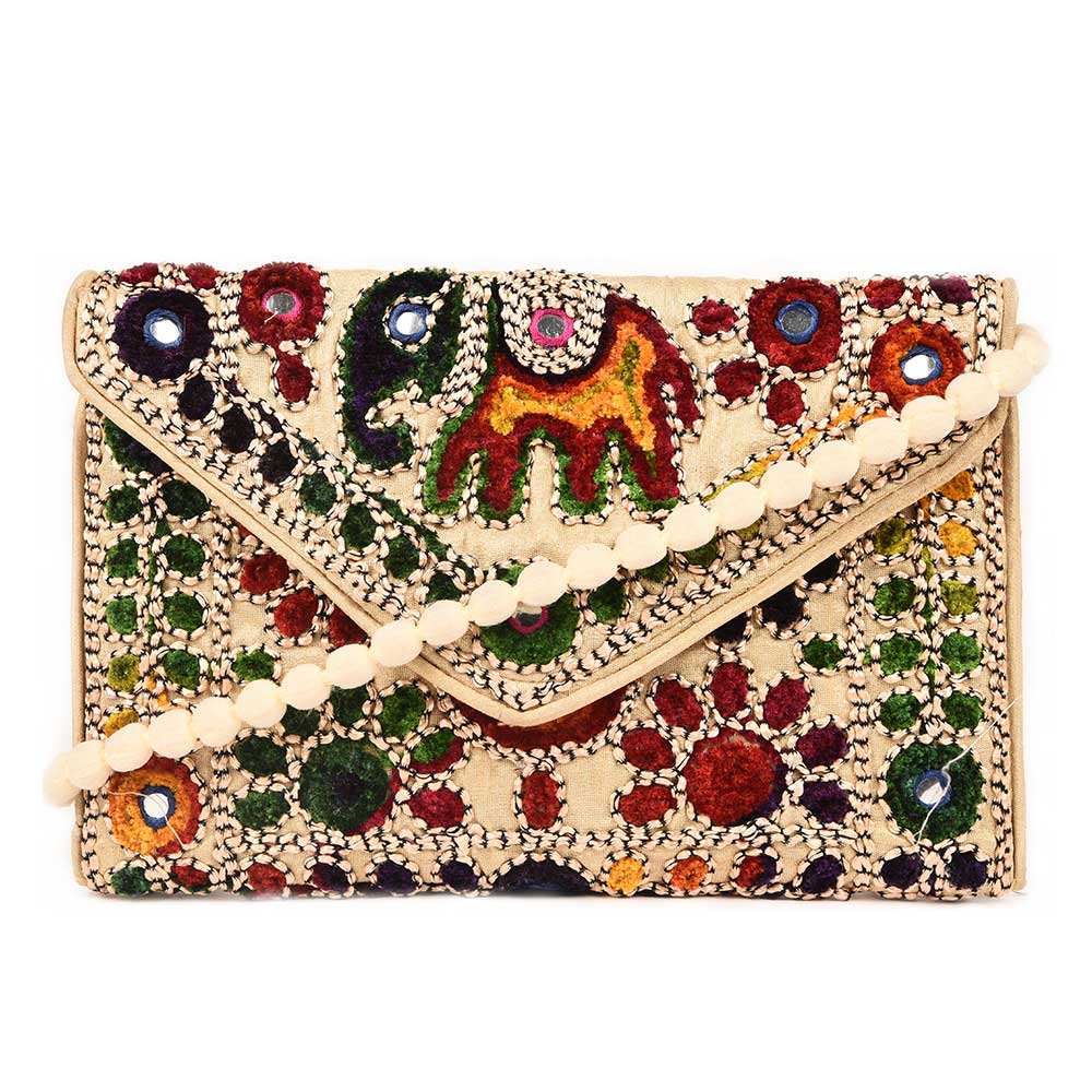 Beige Colorful Traditional Clutch