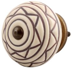 Cream Brown Pattern Etched Ceramic Cabinet Knob