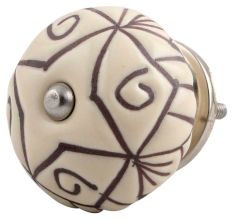 Cream Base Brown Etched Ceramic Floral Knob Online