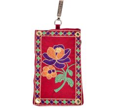 Red Rose Embroidered Mobile Money Purse Cover Pouch Purse Sling bag