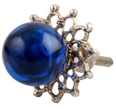 Navy Blue Round Glass and Metal Dresser Knobs Online