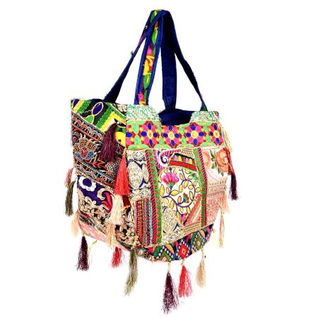 Navy Blue Sling Tribal Banjara Bag With Tassels