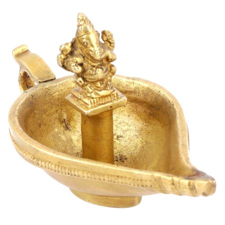 Brass Diya Oil Lamp with Ganesha Statue