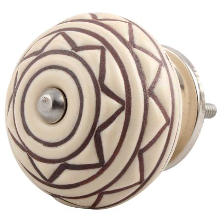 Cream Brown Pattern Etched Ceramic Cabinet Knob