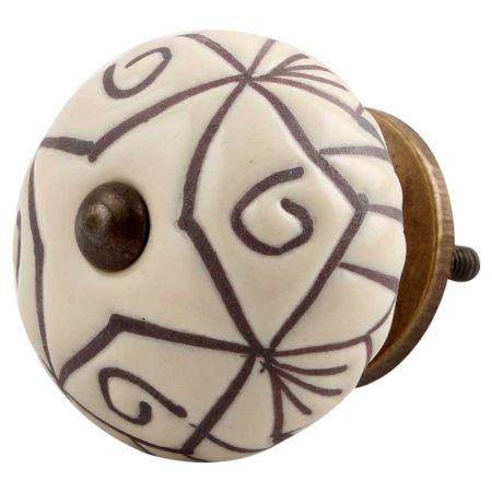 Cream Base Brown Etched Ceramic Floral Knob Online