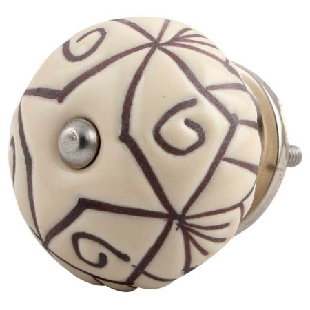 Cream Base Brown Etched Ceramic Floral Knob Online