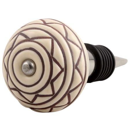 Cream Brown Pattern Etched Ceramic Wine Stopper