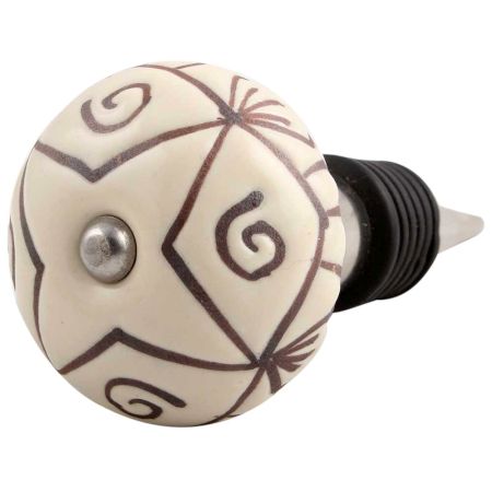 Cream Base Brown Etched Ceramic Wine Stopper