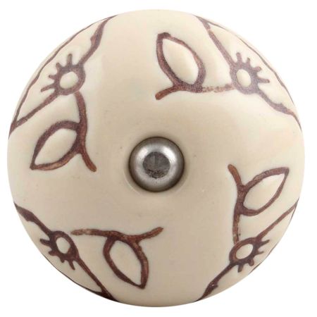 Cream Calla Lily Brown Etched Ceramic Wine Stopper