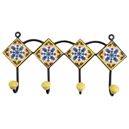 Yellow Turquoise Flower Tiles Hooks