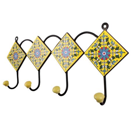 Yellow Turquoise Flower Tiles Hooks