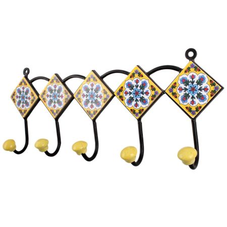 Yellow Turquoise Floral Tiles Hooks