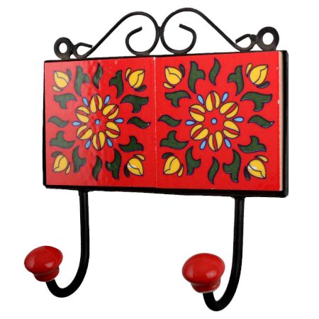 Red Yellow Floral Tiles Hooks