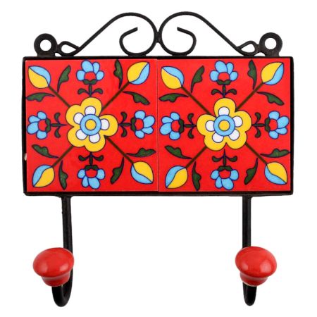 Red Yellow Floral Tiles Hook