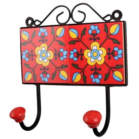 Red Yellow Floral Tiles Hook