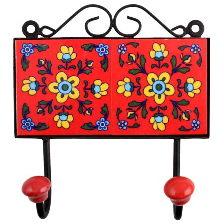 Red Yellow Floral Tiles Hooks