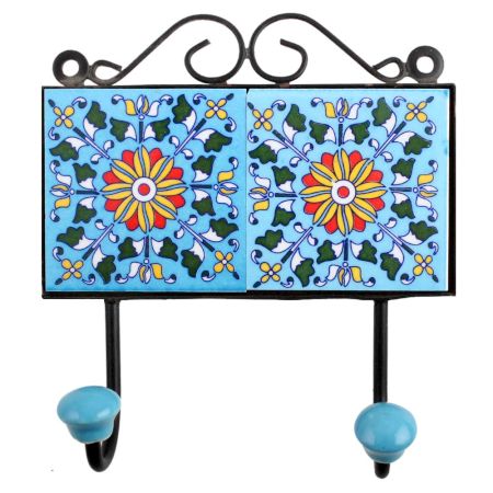 Turquoise Yellow Floral Tiles Hook