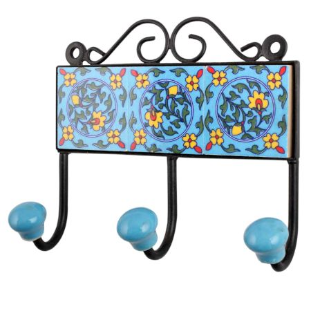Turquoise Yellow Floral Tiles Hooks
