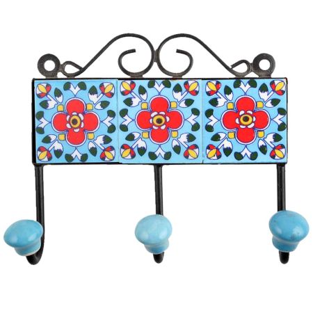 Turquoise Red Floral Tiles Hook