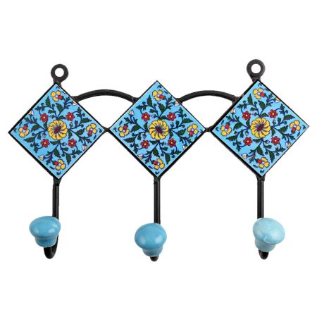 Turquoise Yellow Floral Tiles Hooks