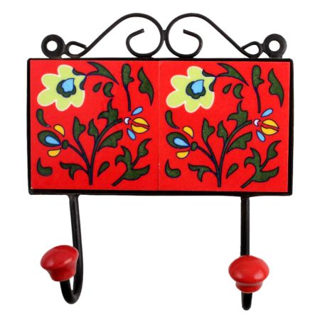 Red Yellow Floral Tiles Hooks