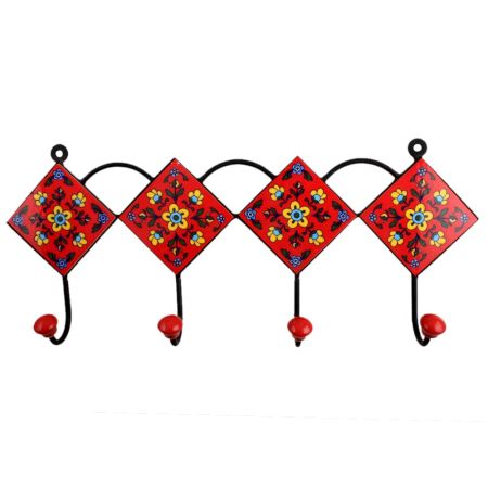 Red Yellow Floral Tiles Hooks