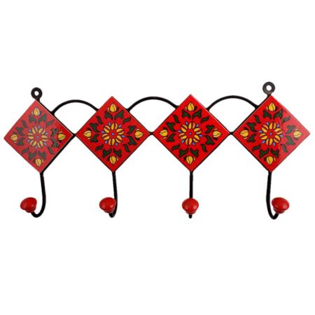 Red Yellow Floral Tiles Hooks
