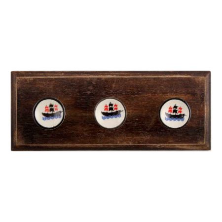 Black Boat Flat Ceramic Wooden Hooks