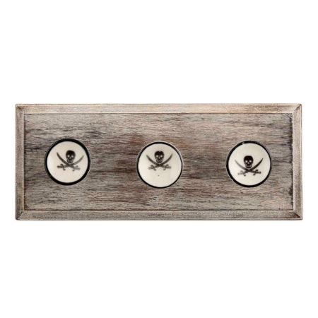 Black Man Skull Danger Symbol Flat Ceramic Wooden Hooks