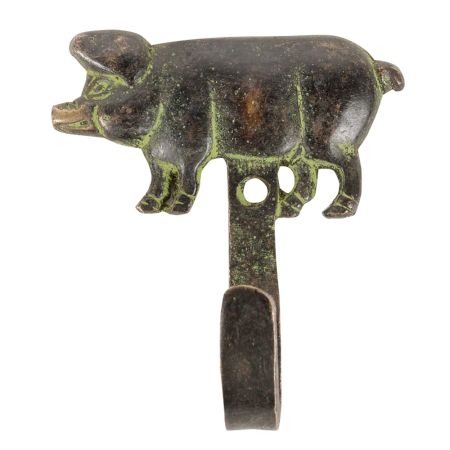 Solid Brass Pig Wall Hooks with Patina