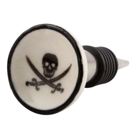 Black Man Skull Danger Symbol Flat Ceramic Wine Stopper