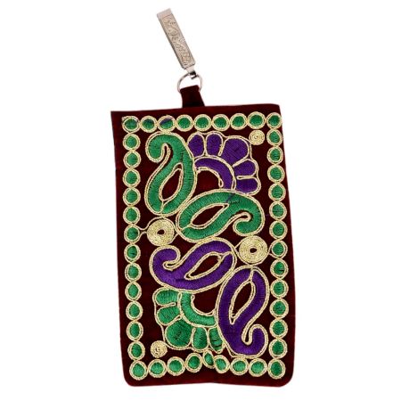 Black Red Embroidered Mobile Money Purse Cover Pouch Purse Sling bag