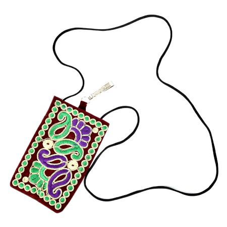 Black Red Embroidered Mobile Money Purse Cover Pouch Purse Sling bag